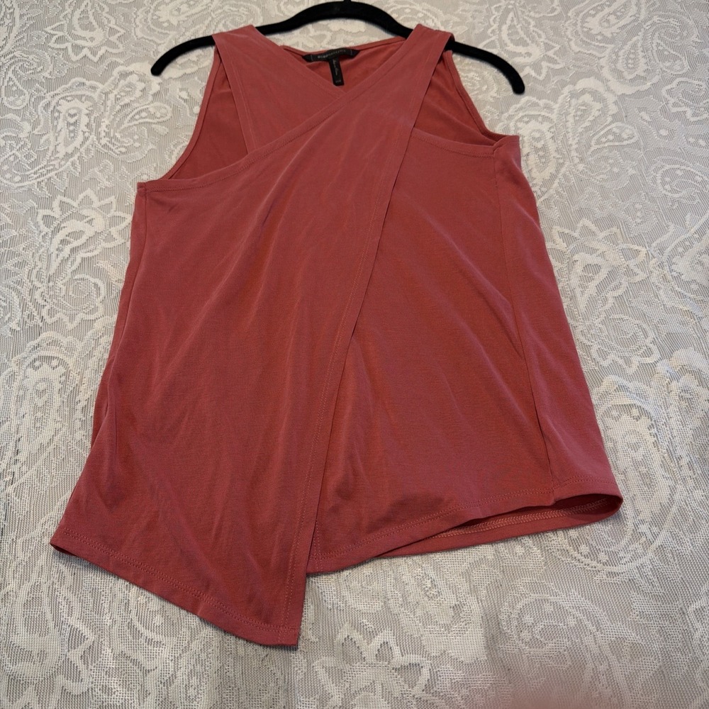 BCBGMAXAZRIA XXS Salmon Sleeveless Asymmetrical Draped Tank Top Blouse BOHO